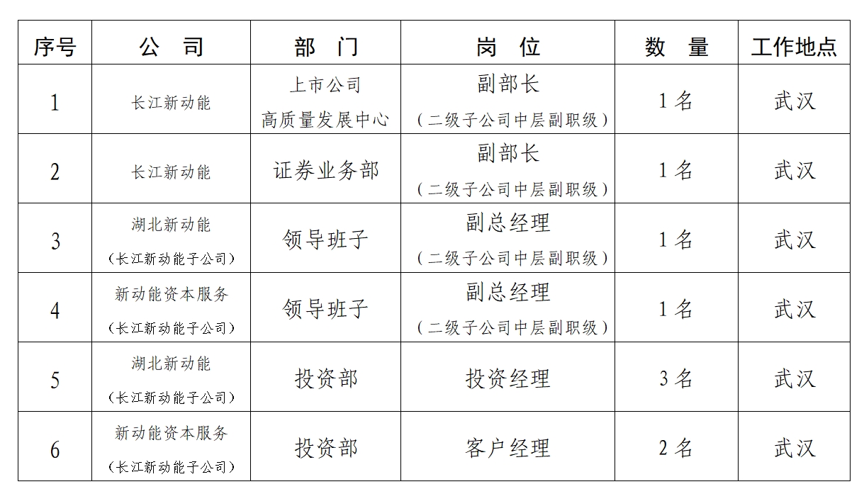 湖北省长江新动能私募基金管理有限公司公开招聘公告