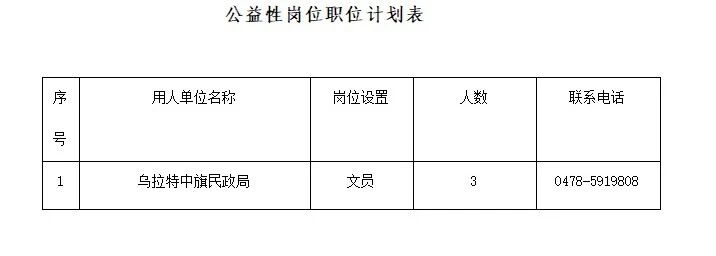 2026年乌拉特中旗面向社会公开招聘公益性岗位工作人员的公告