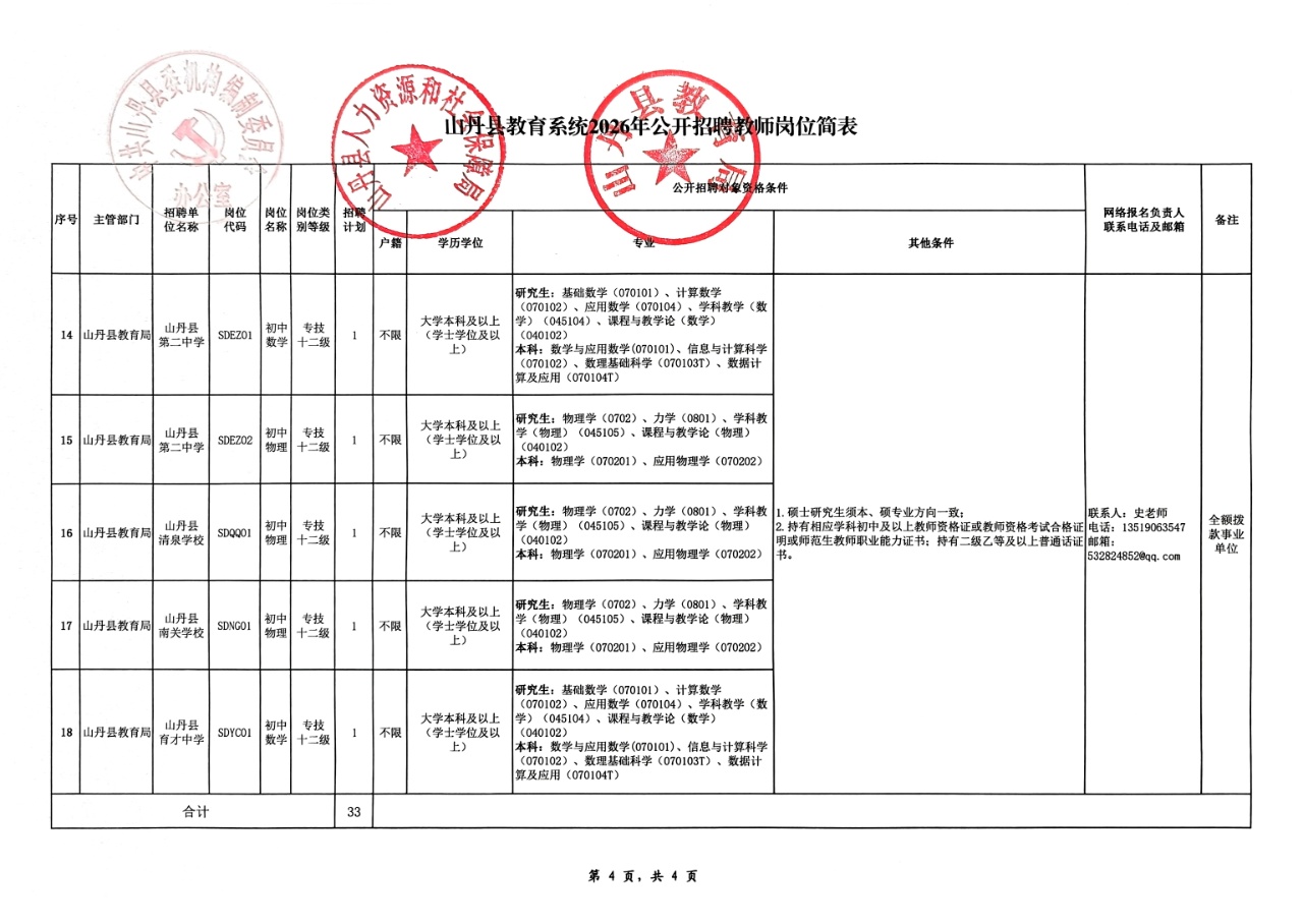 山丹县教育系统2026年公开招聘教师公告