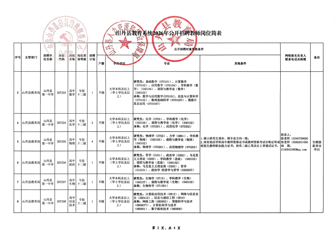 山丹县教育系统2026年公开招聘教师公告