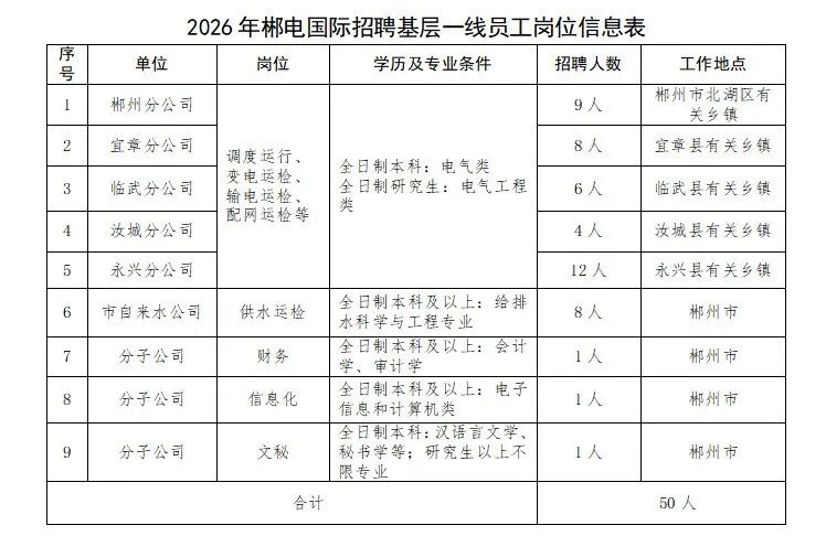 郴电国际2026年校园招聘公告