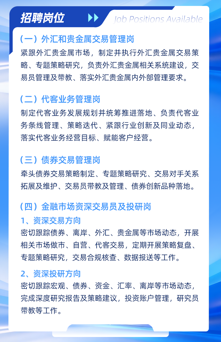 上海银行金融市场部社会招聘