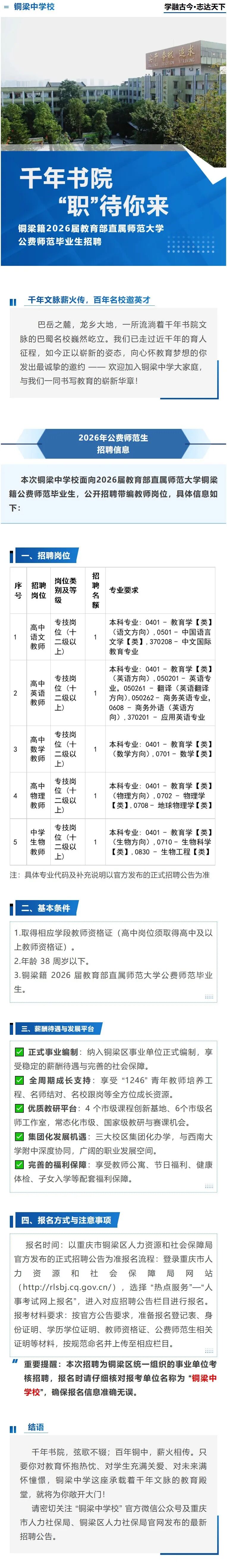 铜梁中学校招聘公告