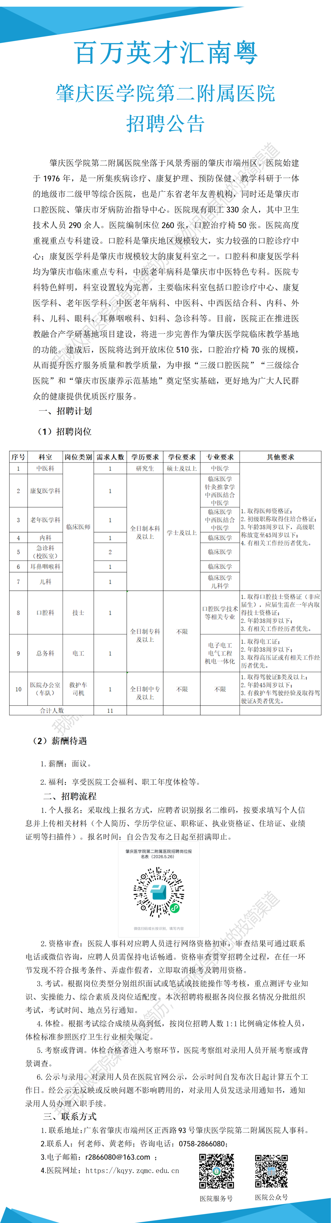 肇庆医学院第二附属医院招聘公告